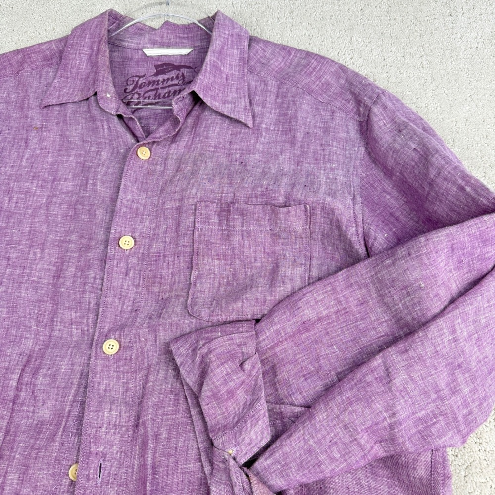 Tommy Bahama Button Front Shirt Mens Medium Purple 100% Linen Long Sleeve Relax